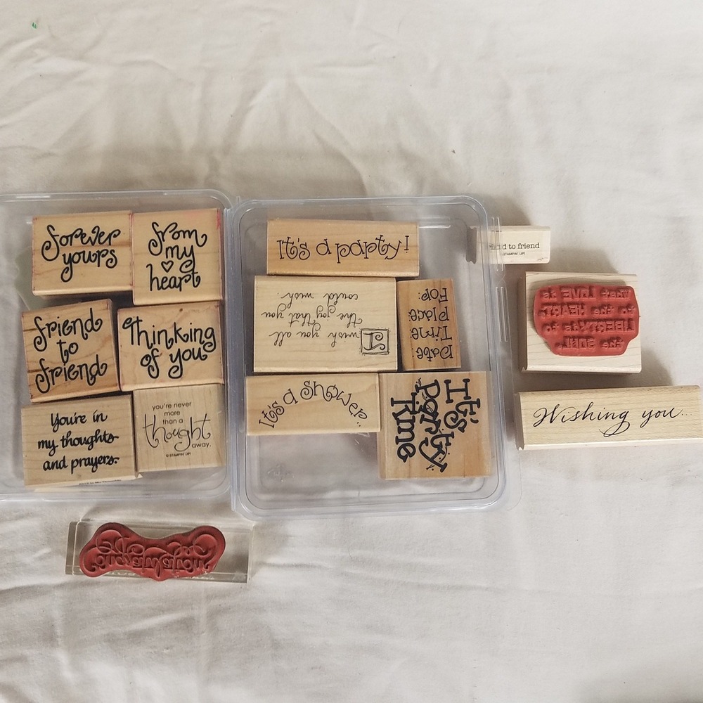 Stampin Up Rubber Stamp Lot‎ 15pc Sentiments party words Excellent Mixed